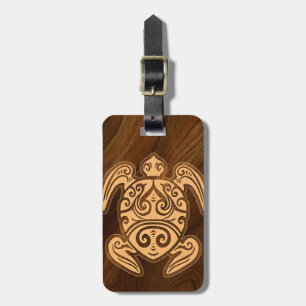 Uhane u’i Honu Faux Wood Hawaiian Turtle Luggage Tag