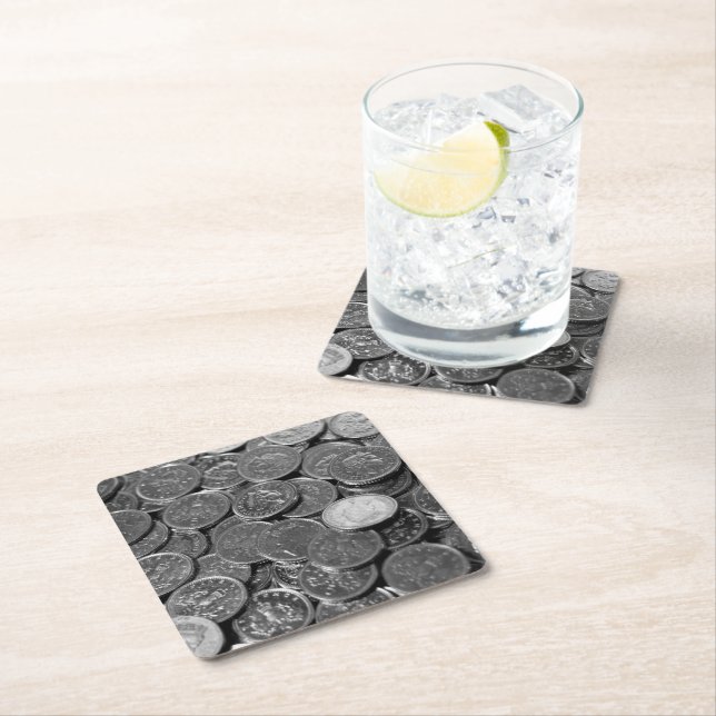 UK 5-pence piece coins Square Paper Coaster (Insitu)