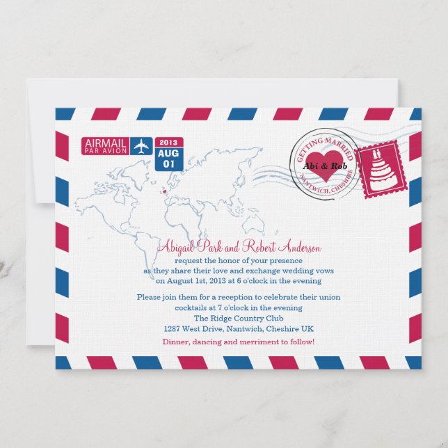 UK Air Mail Wedding Invitation (Front)