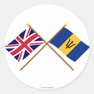 UK and Barbados Crossed Flags Classic Round Sticker