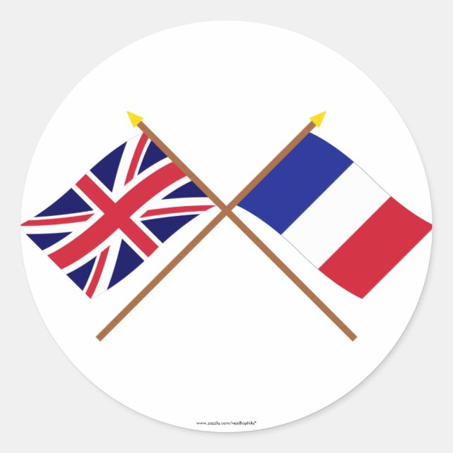 UK and France Crossed Flags Classic Round Sticker (Front)