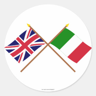 UK and Italy Crossed Flags Classic Round Sticker