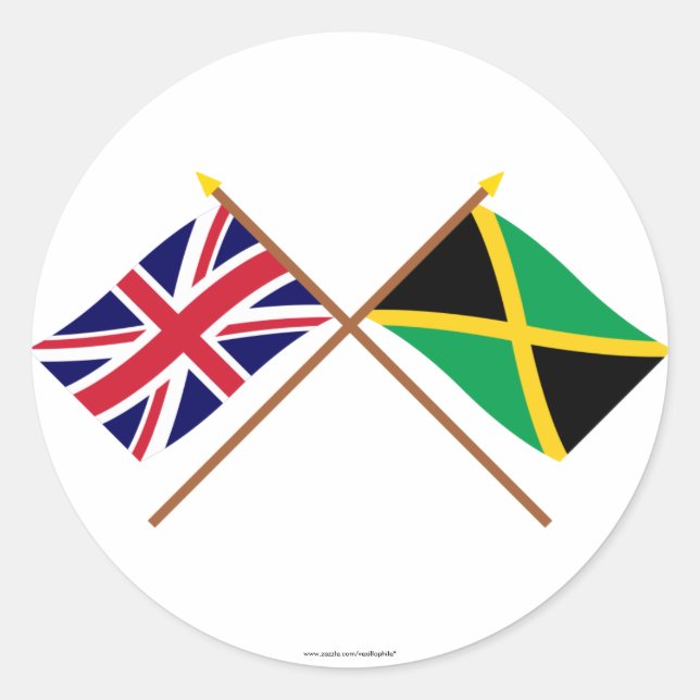 UK and Jamaica Crossed Flags Classic Round Sticker (Front)