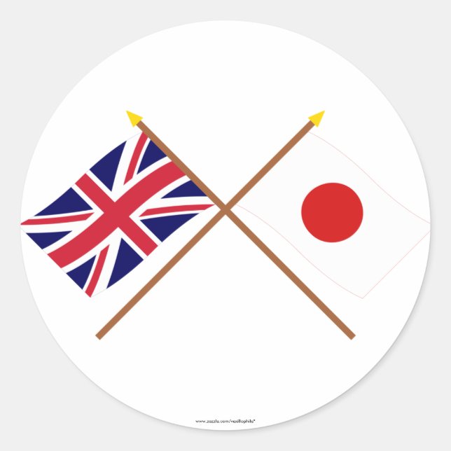 UK and Japan Crossed Flags Classic Round Sticker (Front)
