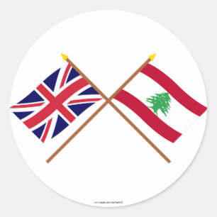 UK and Lebanon Crossed Flags Classic Round Sticker