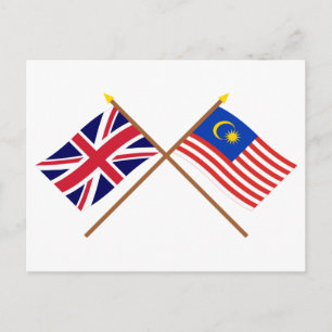 UK and Malaysia Crossed Flags Postcard
