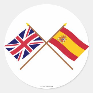 UK and Spain Crossed Flags Classic Round Sticker