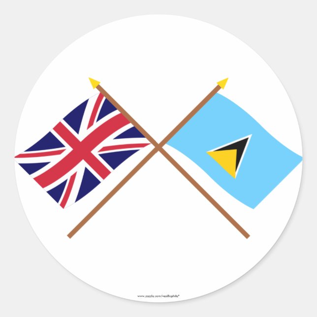UK and St Lucia Crossed Flags Classic Round Sticker (Front)