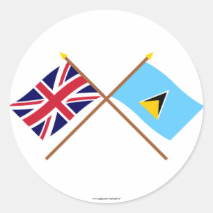 UK and St Lucia Crossed Flags Classic Round Sticker