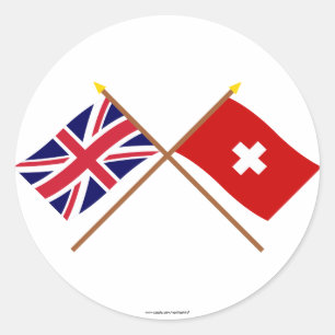 UK and Switzerland Crossed Flags Classic Round Sticker
