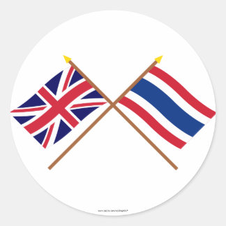 UK and Thailand Crossed Flags Classic Round Sticker