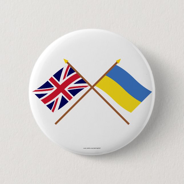 UK and Ukraine Crossed Flags 6 Cm Round Badge (Front)