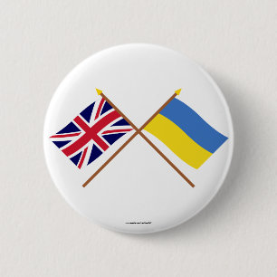 UK and Ukraine Crossed Flags 6 Cm Round Badge