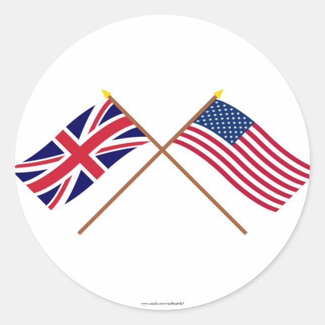 UK and United States Crossed Flags Classic Round Sticker (Front)