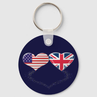 UK and USA Hearts Flag and Ticker tape Key Ring