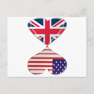 UK and USA Hearts Flag Art Postcard