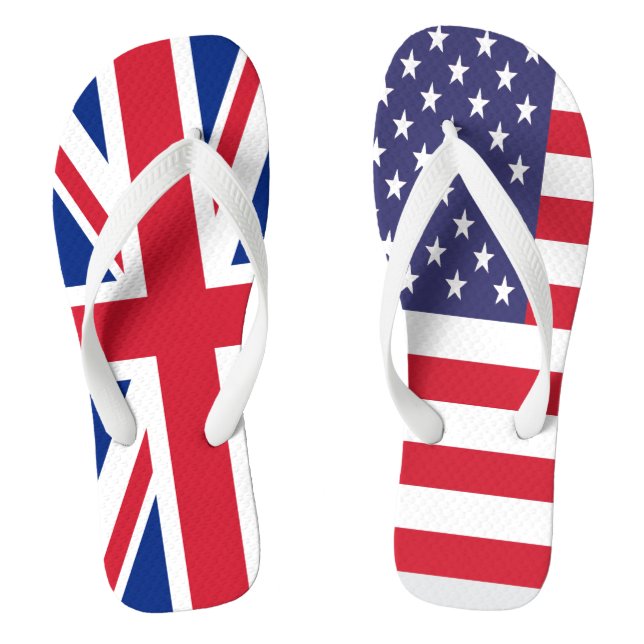UK and USA Together Flags Flip Flops (Footbed)