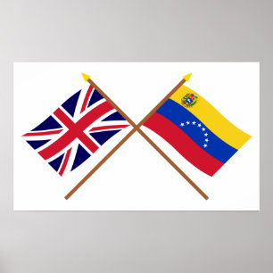 UK and Venezuela Crossed Flags Poster