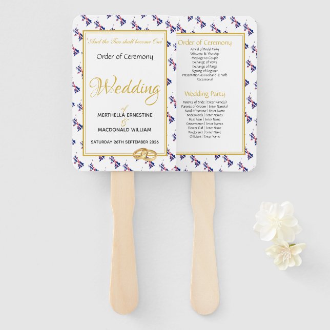 UK BRITAIN Christian Custom Wedding Programme Hand Fan (Front and Back)