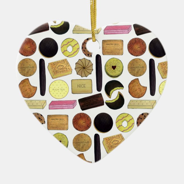 UK British Biscuits Shortbread Rich Tea Digestives Ceramic Tree Decoration (Front)