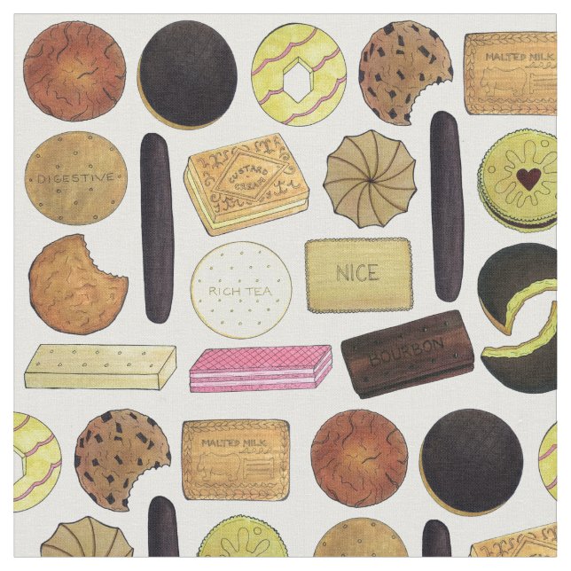 UK British Biscuits Shortbread Rich Tea Digestives Fabric (Close Up)