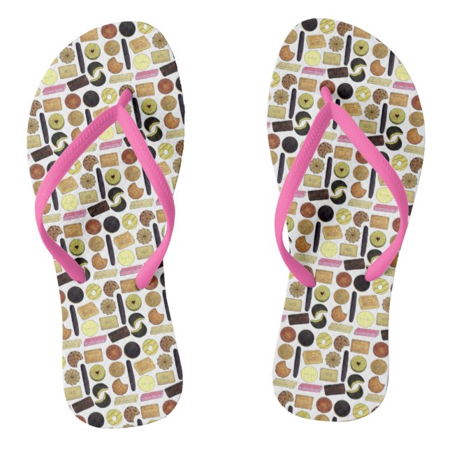 UK British Biscuits Shortbread Rich Tea Digestives Flip Flops (Footbed)