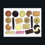 UK British Biscuits Shortbread Rich Tea Digestives Postcard<br><div class="desc">Design features an assortment of delicious British biscuits including ginger nuts, rich tea, custard creams, chocolate bourbon, digestives, jaffa cakes, pink wafers, viennese whirls, nice biscuits, malted milk, chocolate chips, shortbreads, and more. Perfect for tea time! This design is also available on other products. Lots of additional foodie designs are...</div>