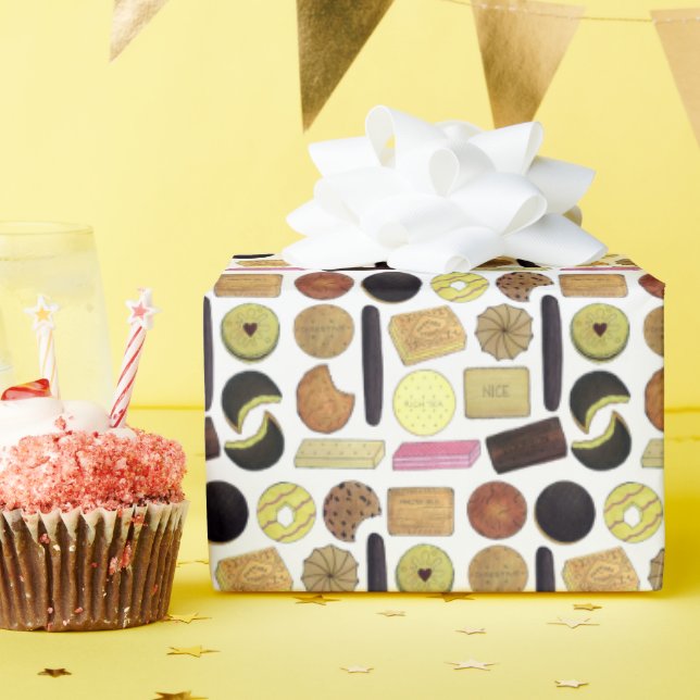 UK British Biscuits Shortbread Rich Tea Digestives Wrapping Paper (Birthday Party)