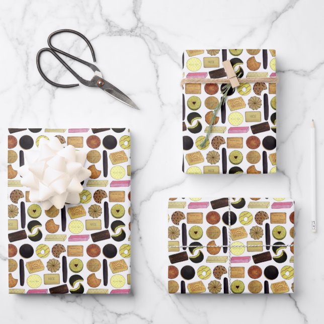UK British Biscuits Shortbread Rich Tea Digestives Wrapping Paper Sheet (Front)