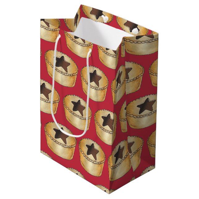 UK British Christmas Fruit Mince Pie Festive Food Medium Gift Bag (Front Angled)