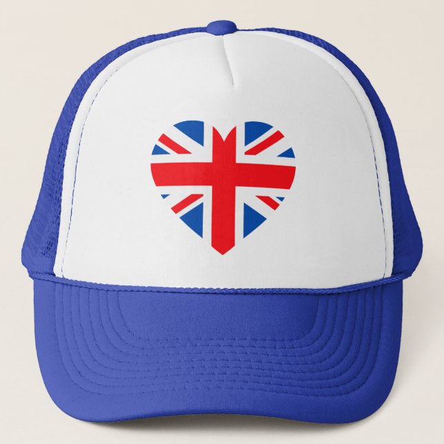 UK British Flag Heart Great Britain Trucker Hat (Front)