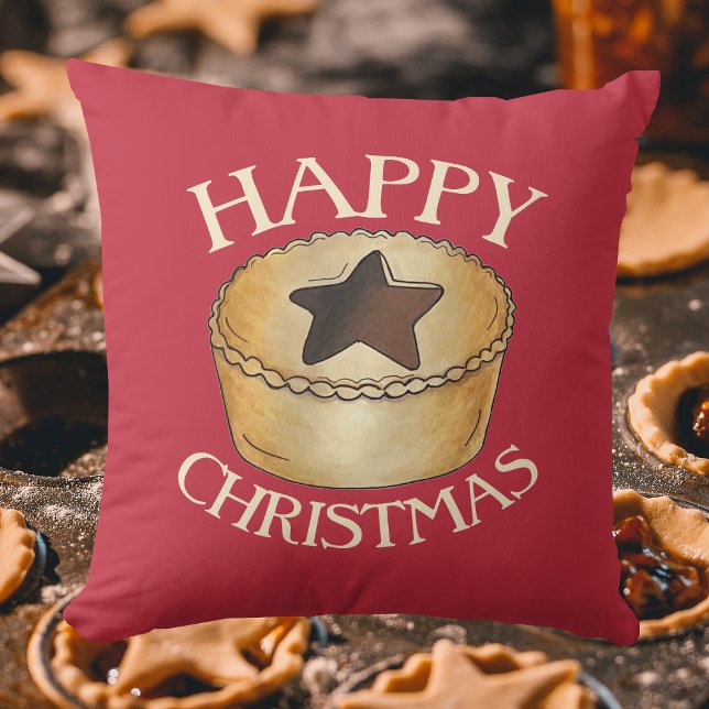 UK British Food Fruit Mince Pie Happy Christmas Cushion (Mince Pie Pillow)