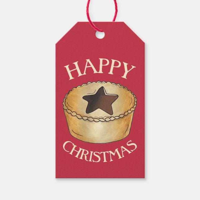 UK British Food Fruit Mince Pie Happy Christmas Gift Tags (Front)