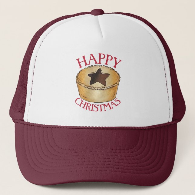 UK British Food Fruit Mince Pie Happy Christmas Trucker Hat (Front)