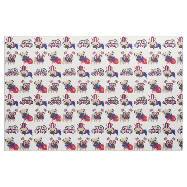 UK British Pug Fabric (Fat Quarter)