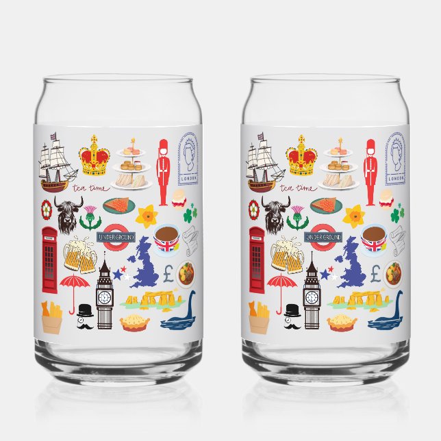 UK British Symbols Can Glass (Front)