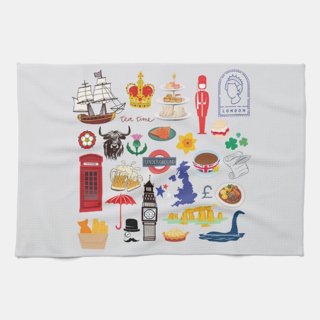 UK British Symbols Tea Towel (Horizontal)