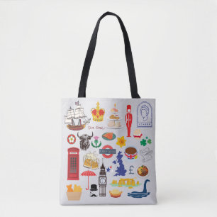 UK British Symbols Tote Bag