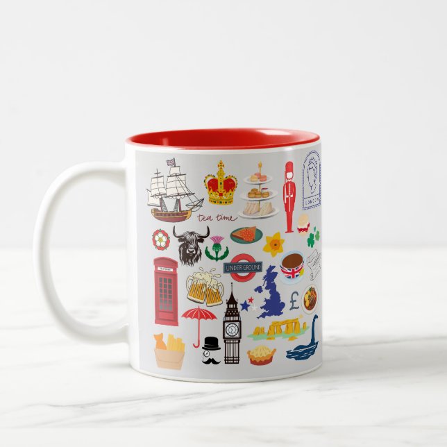  UK British Symbols Two-Tone Coffee Mug (Left)