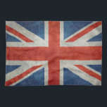 UK British Union Jack flag retro style tea towel<br><div class="desc">British Union Jack Ensign flag scale 3:5 with a Vintage Retro or Grungy texture. The present design of the Union Flag dates from a Royal proclamation following the union of Great Britain and Ireland in 1801. The flag combines aspects of three older national flags: the red cross of St George...</div>