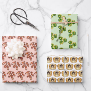 UK Christmas Sprouts Mince Pies Pigs in Blankets Wrapping Paper Sheet