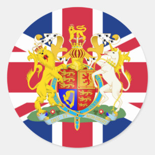 UK Coat of Arms & Flag Classic Round Sticker