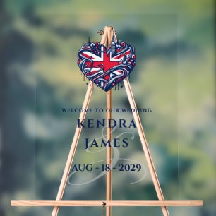 UK Couple Heart Wedding Welcome Acrylic Sign