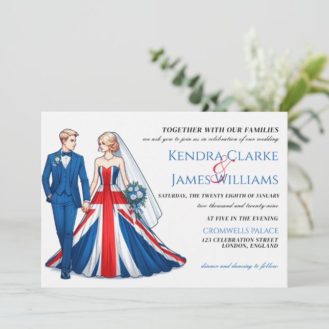 UK Couple Wedding Invitation (Standing Front)
