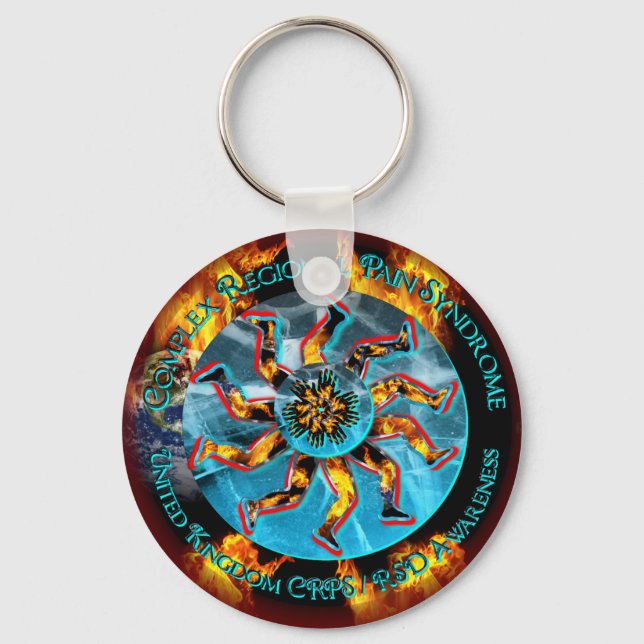 UK CRPS/RSD Awareness Flaming Globe 2f Keychain RE (Front)