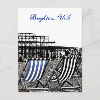 (UK) Empty Deckchairs, burnt Pier Postcard