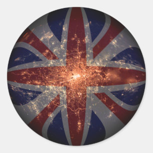 UK Fisheye Flag over London at Night Classic Round Sticker