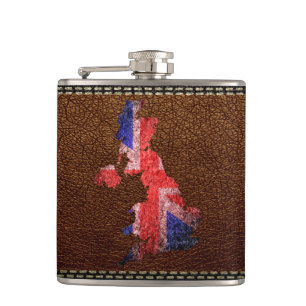 UK Flag and Map Hip Flask