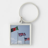 UK Flag between the Afghan and US flags