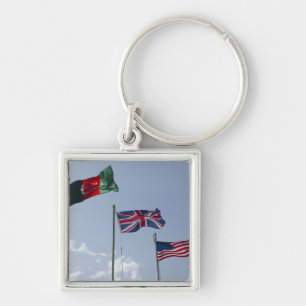 UK Flag between the Afghan and US flags Key Ring